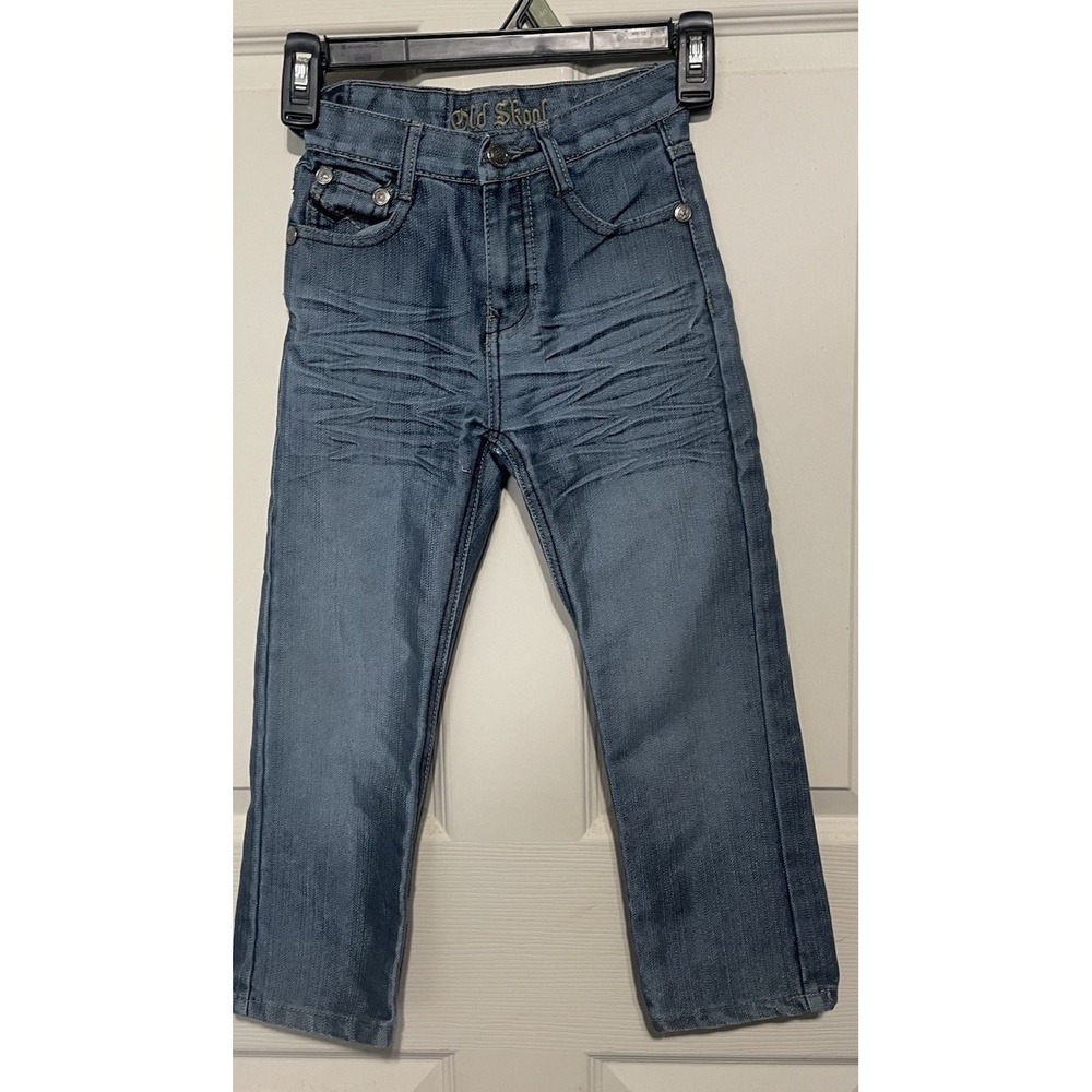 Y2K Old Skool Kids Gray Straight Leg Jeans Contrast Stitch Pockets Size 5